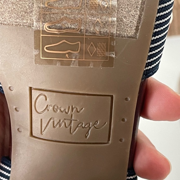 Crown Vintage Woman’s Striped Stretch Ankle Heel Shoes Sandals Size 9 - Picture 5 of 9